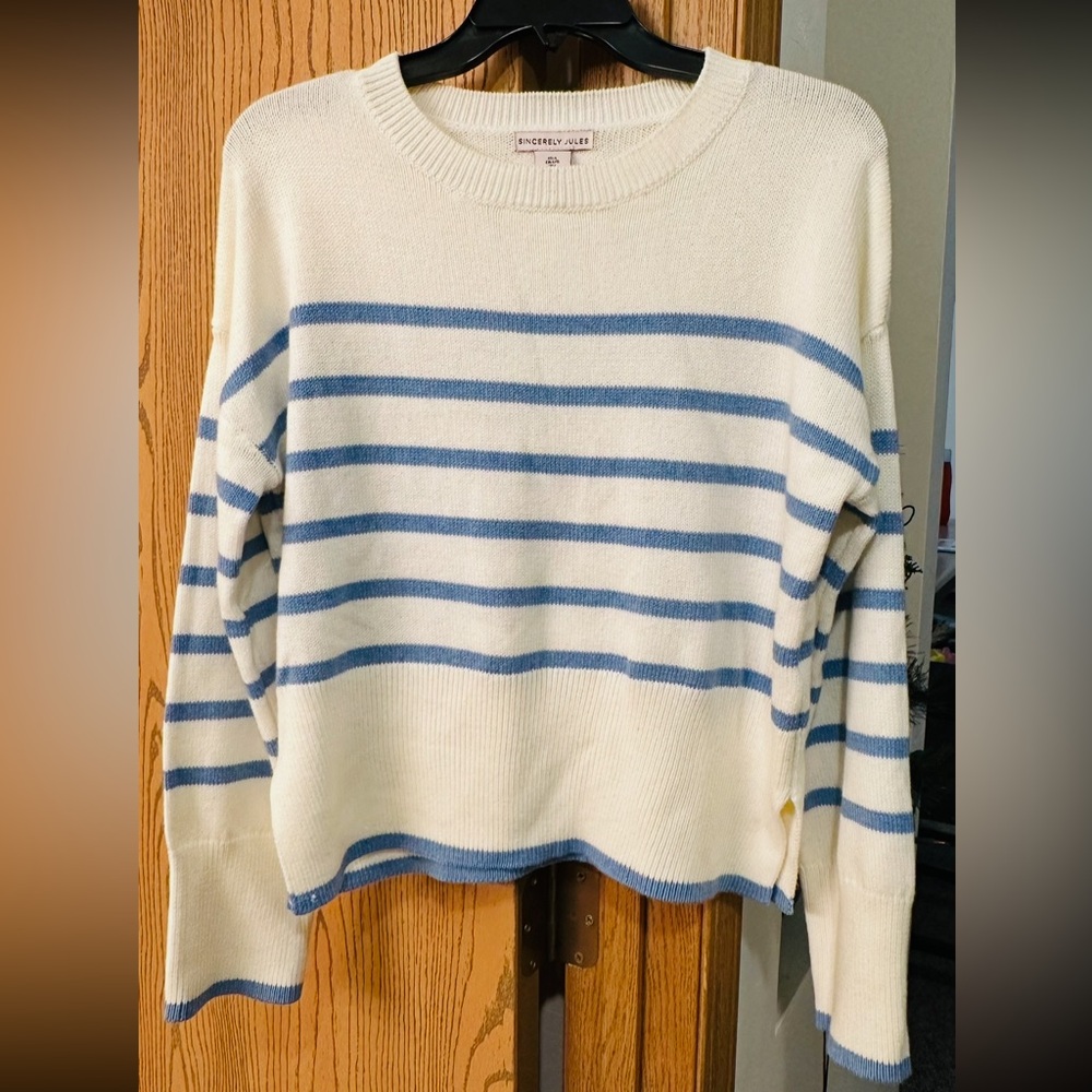 Sincerely Jules Blue and Cream Striped Sweater